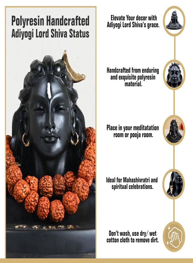 Rousrie Resin Adiyogi Shiva Statue for Car Dashboard, Shiv Ji Mahadev Adi Yogi Idol Statue with Rudraksha Mala for Home and Car Dash Board (Large) - Image 4